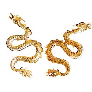 Dragon Naga Snake Serpent Large Gold Bling Earrings NEW
